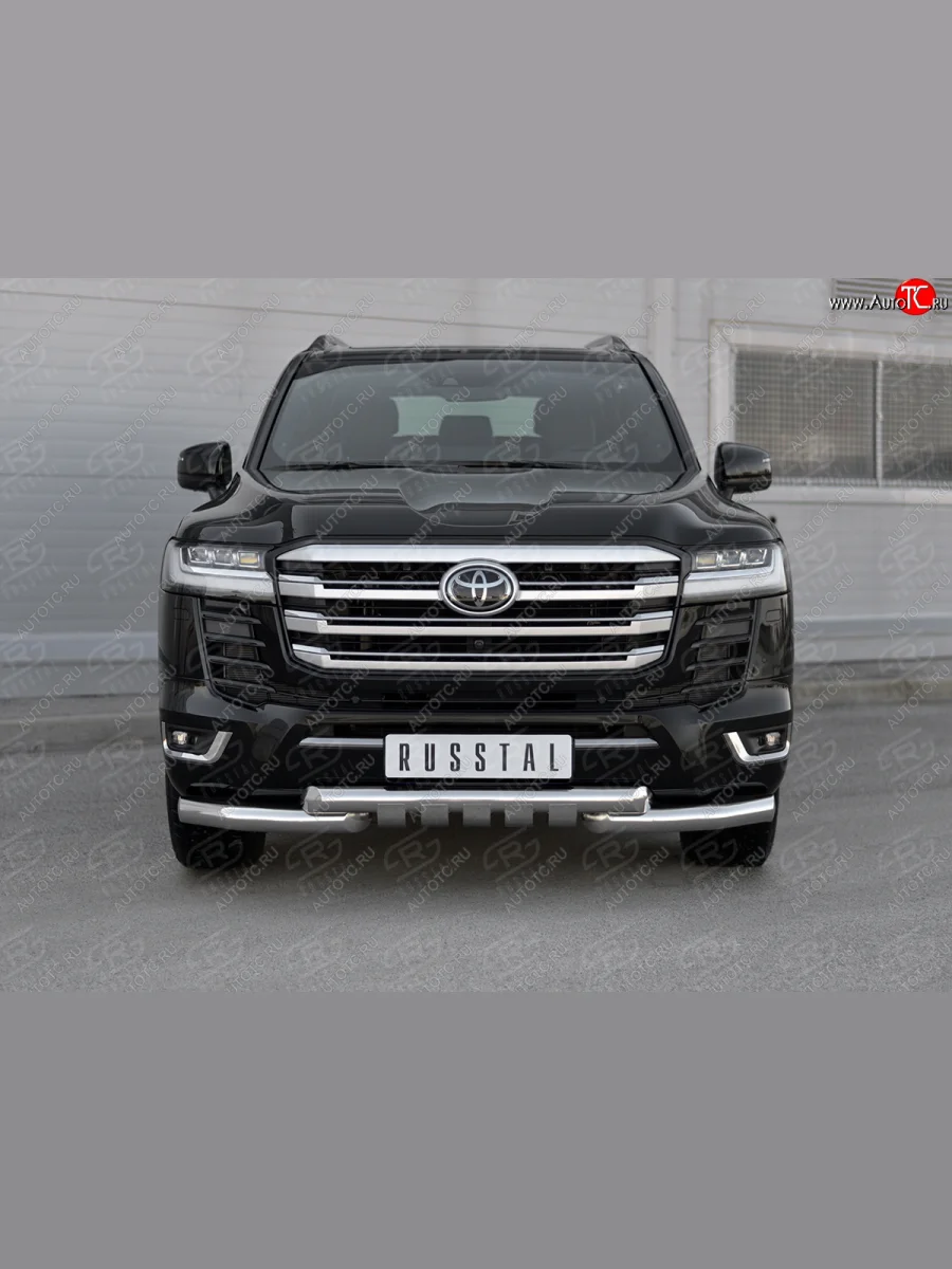 Защита переднего бампера (Ø76 мм с клыками, нержавейка, 70TH ANNIVERSARY) SLITKOFF Toyota Land Cruiser J300 дорестайлинг (2021-2025)  в Самаре Самарской области