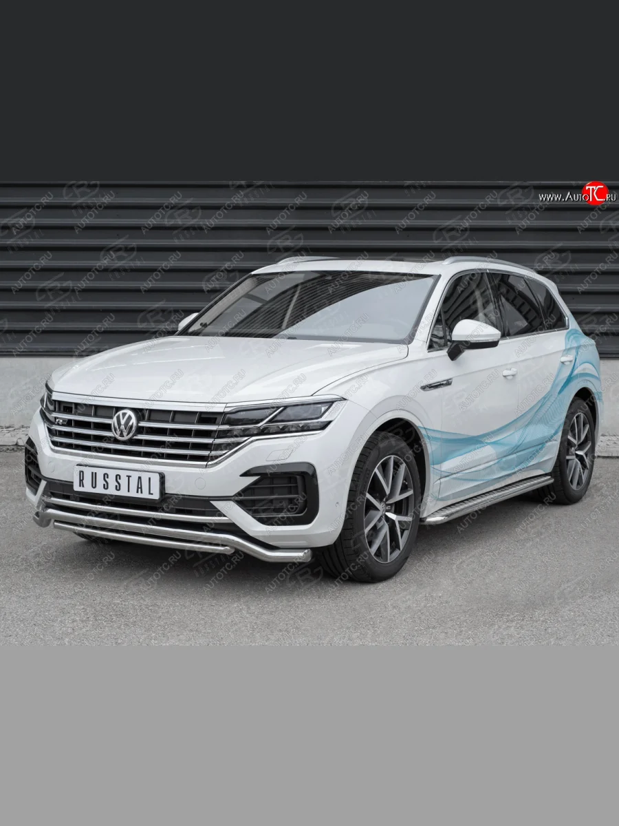 Защита переднего бампера (2 трубы Ø63 и 42 мм, нержавейка, NOT 2.0 TSI) SLITKOFF  Volkswagen Touareg (2018-2022) 3 CR  в Воронеже Воронежской области