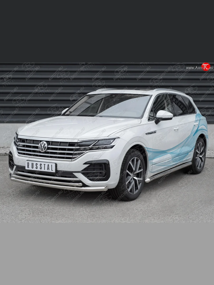 Защита переднего бампера (2 трубы Ø63 и 42 мм, нержавейка, NOT 2.0 TSI) SLITKOFF  Volkswagen Touareg (2018-2022) 3 CR  в Воронеже Воронежской области