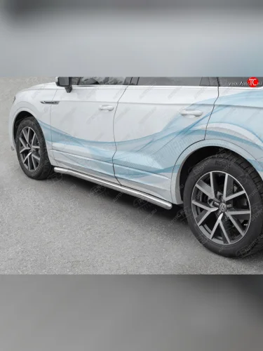 Защита порогов (Ø63 мм) SLITKOFF (торцы круглые 90°, полированная нержавейка) Volkswagen Touareg  3 CR (2018-2022) дорестайлинг