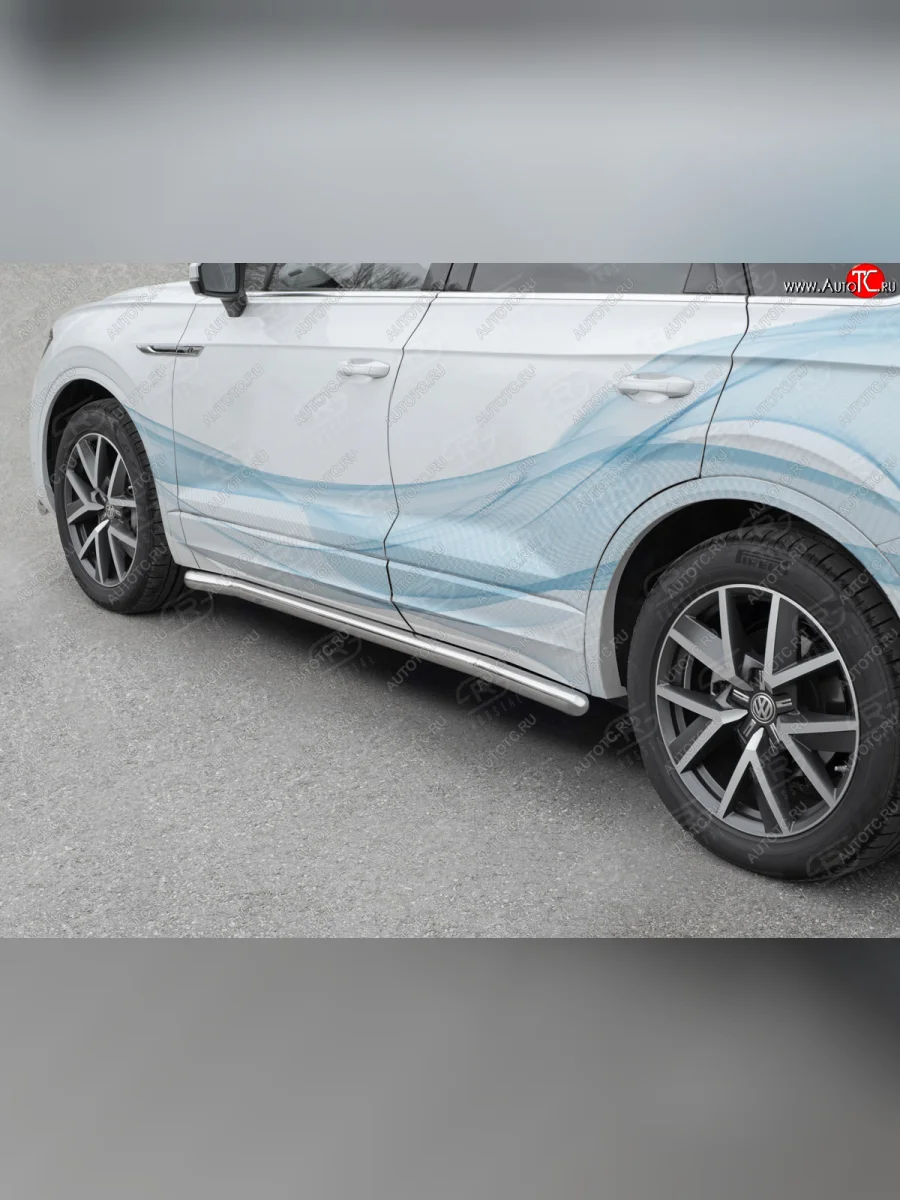 Защита порогов (Ø63 мм) SLITKOFF Volkswagen Touareg 3 CR дорестайлинг (2018-2022) (торцы круглые 90°, полированная нержавейка)  в Самаре Самарской области