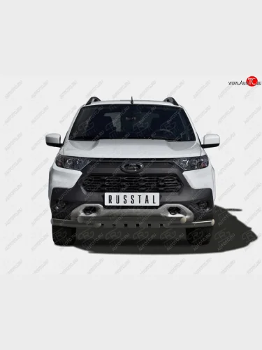 Защита переднего бампера (Ø63 мм с клыками) SLITKOFF (с полимерным покрытием, черный) Лада ВАЗ Нива Трэвел (2021-2025) (212300-80)