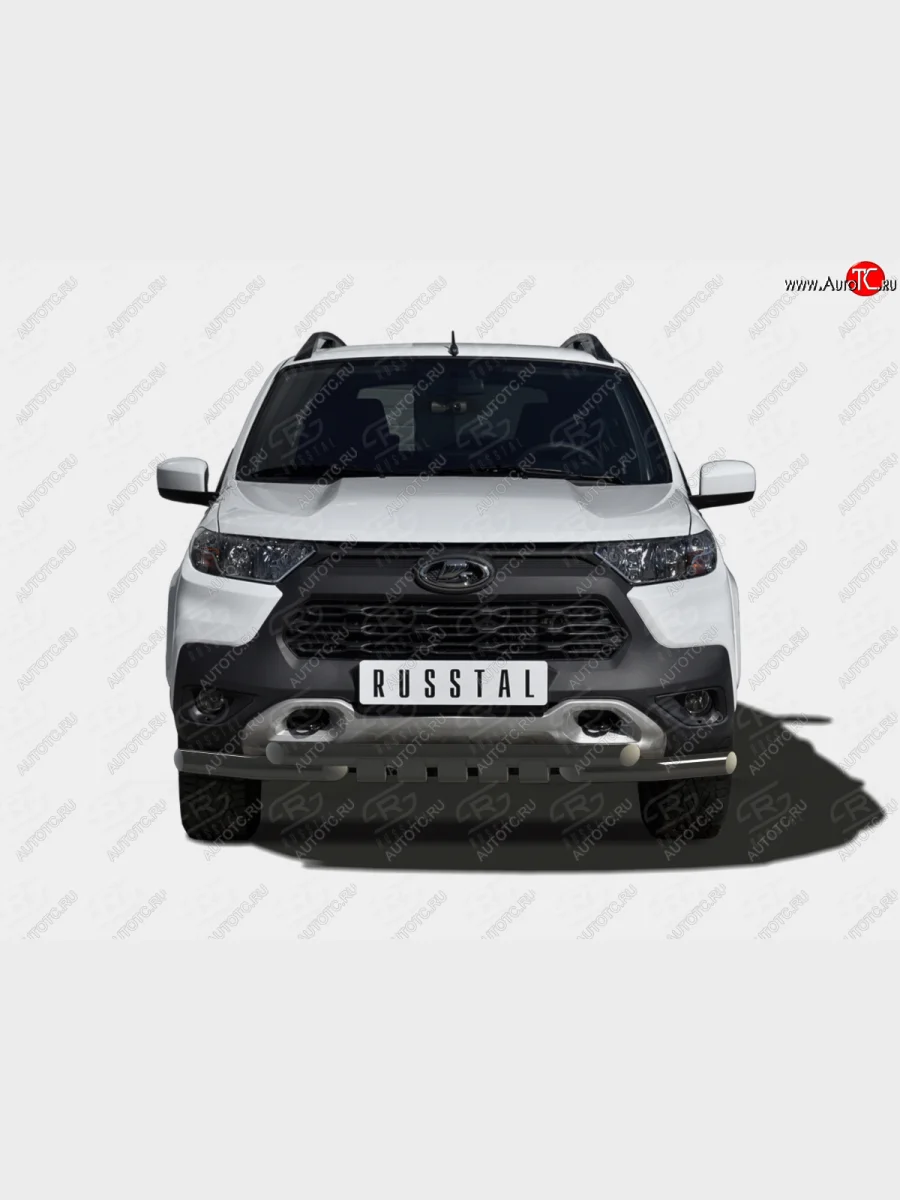 Защита переднего бампера (Ø63 мм с клыками) SLITKOFF  Лада ВАЗ Нива Трэвел (2021-2025) (с полимерным покрытием, черный)  в Самаре Самарской области