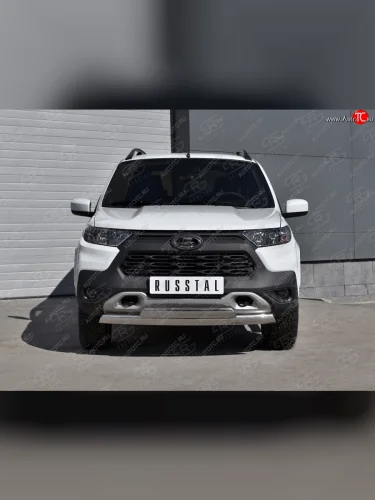 Защита переднего бампера (2 трубы Ø75х42 мм, нержавейка) Russtal Лада ВАЗ Нива Трэвел (212300-80) (2021-2025)