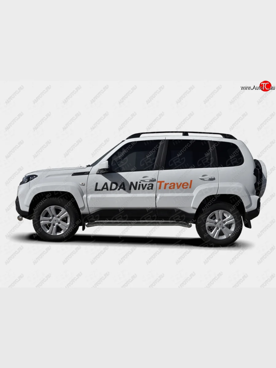 Защита порогов (Ø63 мм) SLITKOFF  Лада ВАЗ Нива Трэвел (2021-2025) (торцы со скосами 45°, полированная нержавейка)  в Самаре Самарской области