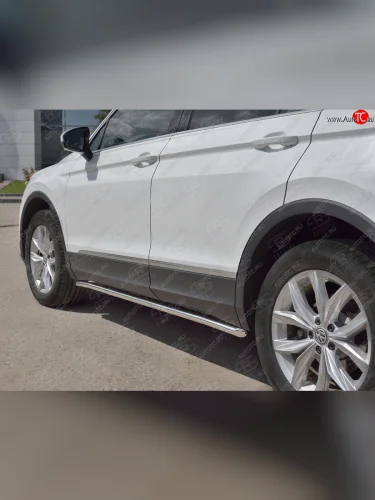 Защита порогов (Ø42 мм, NOT R-LINE) SLITKOFF (торцы со скосами 45°) Volkswagen Tiguan  Mk2 (2020-2022) рестайлинг