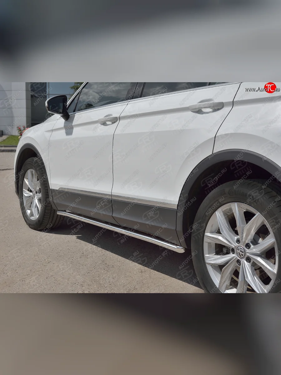 Защита порогов (Ø42 мм, NOT R-LINE) SLITKOFF  Volkswagen Tiguan (2020-2022) Mk2 (торцы со скосами 45°)  в Самаре Самарской области