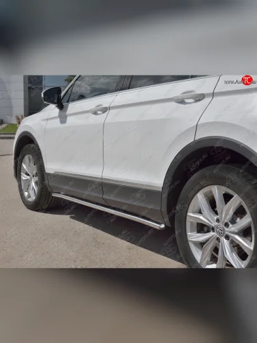 Защита порогов (Ø42 мм, NOT R-LINE) SLITKOFF (торцы с пластиковыми заглушками, полированная нержавейка) Volkswagen Tiguan  Mk2 (2020-2022) рестайлинг