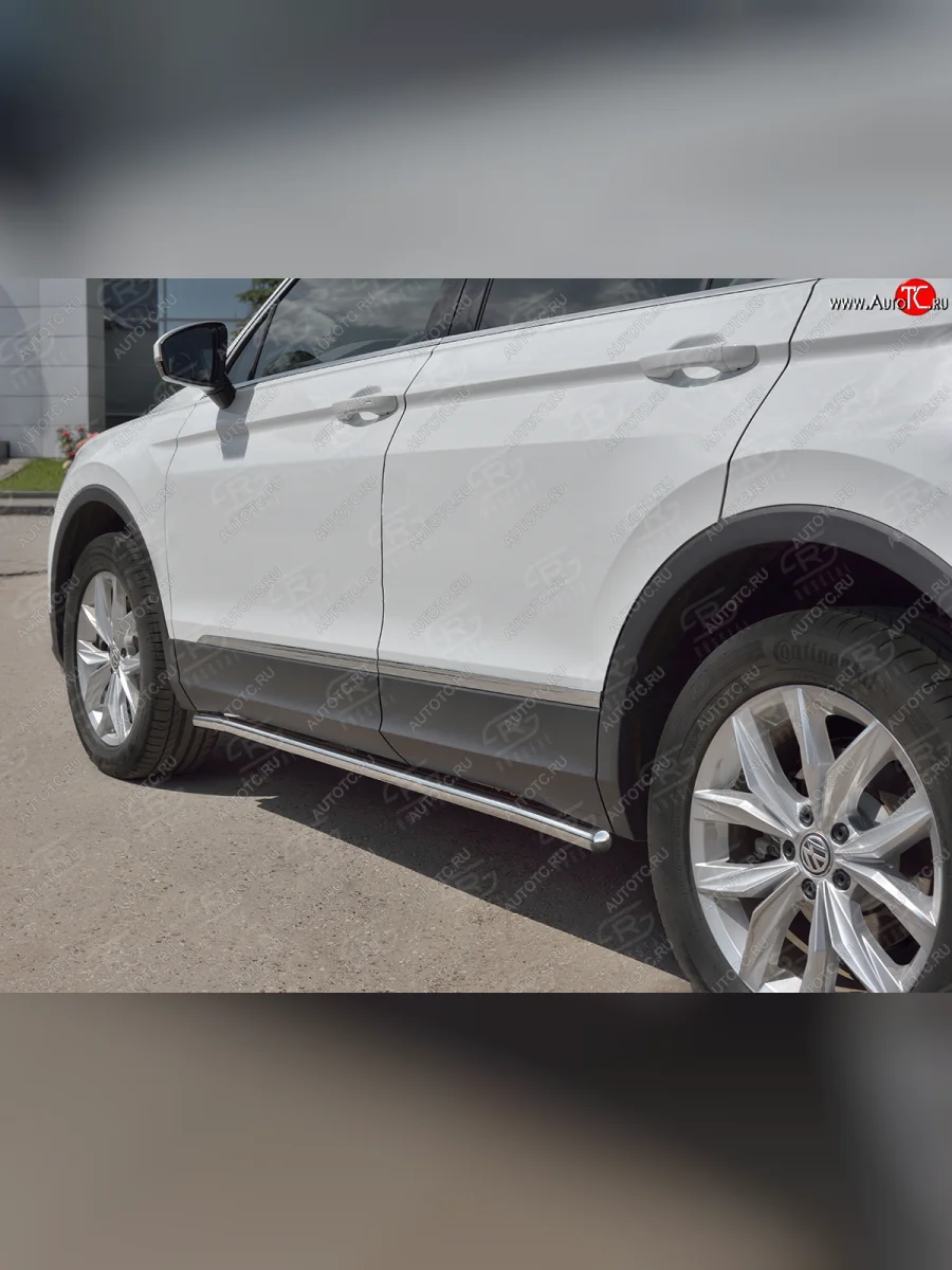 Защита порогов (Ø42 мм, NOT R-LINE) SLITKOFF  Volkswagen Tiguan (2020-2022) Mk2 (торцы с пластиковыми заглушками, полированная нержавейка)  в Самаре Самарской области