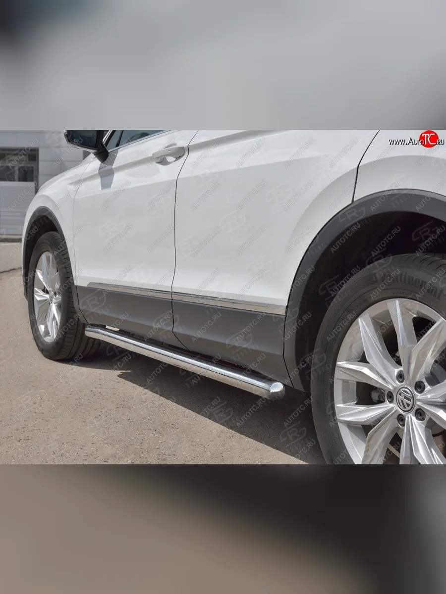 Защита порогов (Ø63 мм, NOT R-LINE) SLITKOFF  Volkswagen Tiguan (2020-2022) Mk2 (торцы круглые 90°, полированная нержавейка)  в Самаре Самарской области