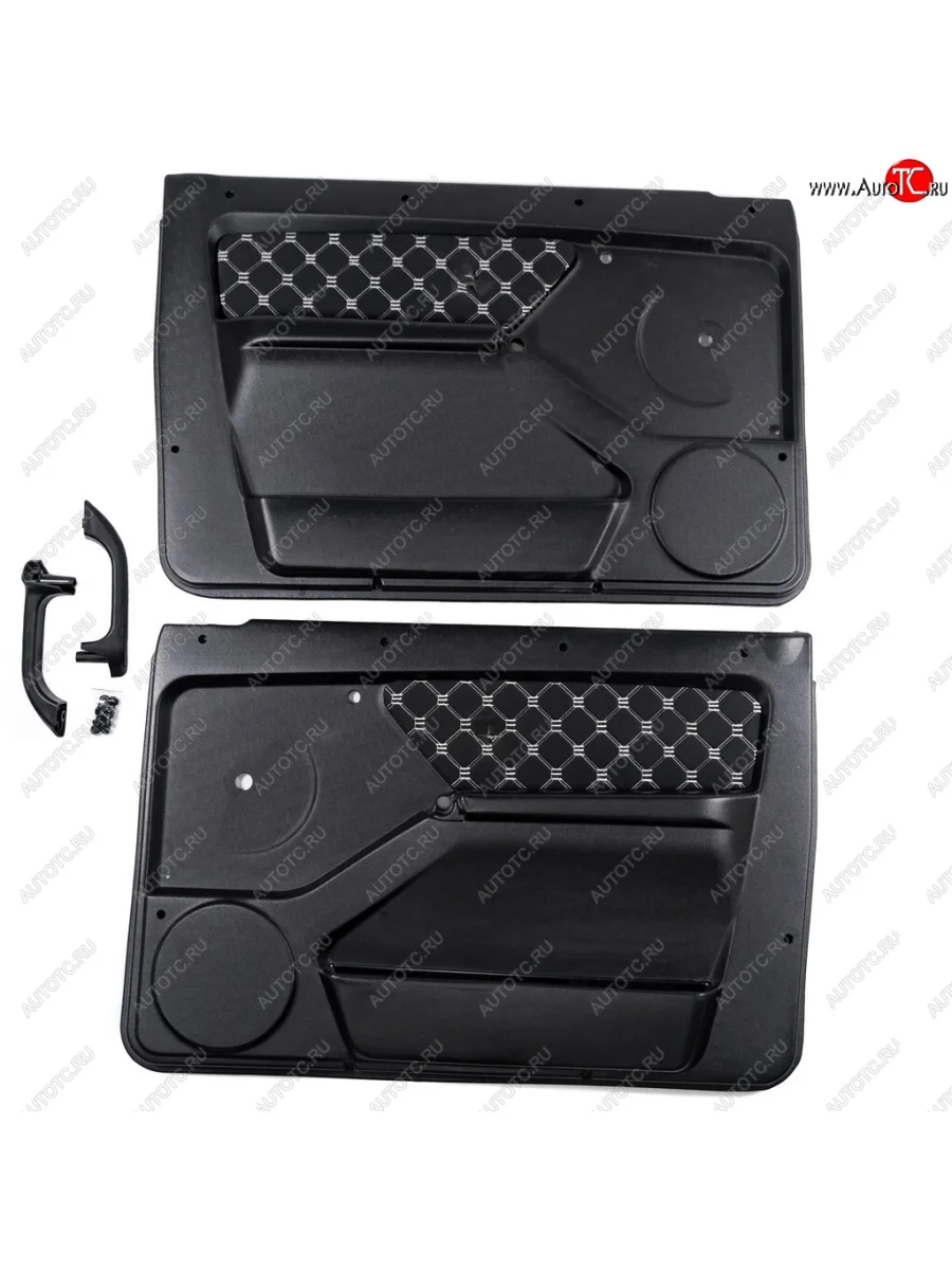 Обивки передних дверей (с ручками в сборе, комплект) Автостайл  Лада ВАЗ  Нива 4х4  2121, нива 4х4 ( 2131,  2329,  2121 Бронто,  2121,  2121 (Legend)) (вставка черная с белой строчкой)  с доставкой в г. Керчь