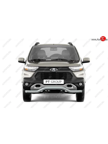 Защита переднего бампера (волна, Ø63) Petroil Tuning (сталь в цвет серебристый (Искра)) Лада ВАЗ Нива Трэвел (212300-80) (2021-2025)