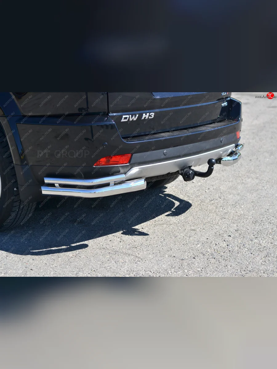 Защита заднего бампера (двойная угловая 63 и 38 мм) Petroil Tuning Great Wall Hover H3 (2017-2025) (полированная нержавейка)  в Самаре Самарской области