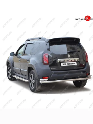 Защита заднего бампера ТехноСфера (Техно Сфера) (Ø63.5 мм с уголками) (полированная нержавейка) Renault Duster  HS (2015-2021) рестайлинг