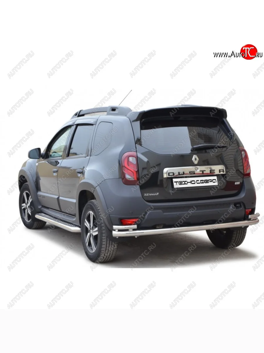 Защита заднего бампера ТехноСфера (Техно Сфера) (Ø63.5 мм с уголками) Renault Duster HS рестайлинг (2015-2021) (полированная нержавейка)  в Керчи Республика Крым