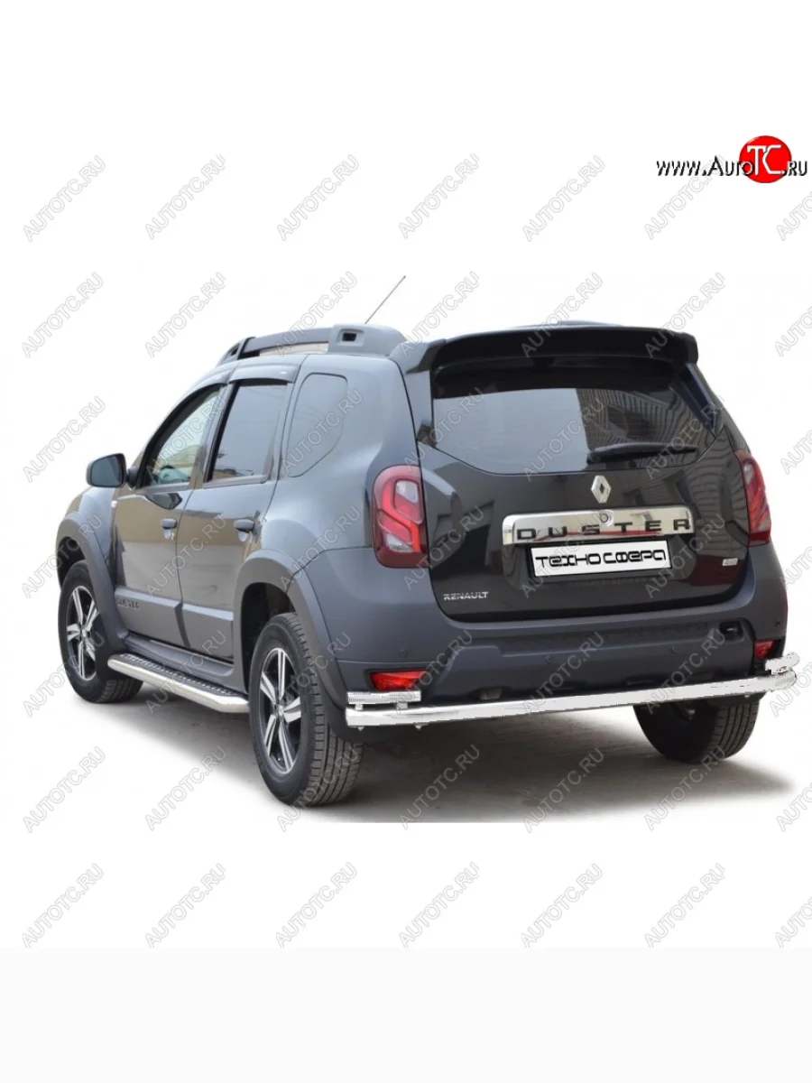Защита заднего бампера ТехноСфера (Техно Сфера) (Ø63.5 мм) Renault Duster HS рестайлинг (2015-2021) (сталь с окраской, черный матовый)  в Керчи Республика Крым