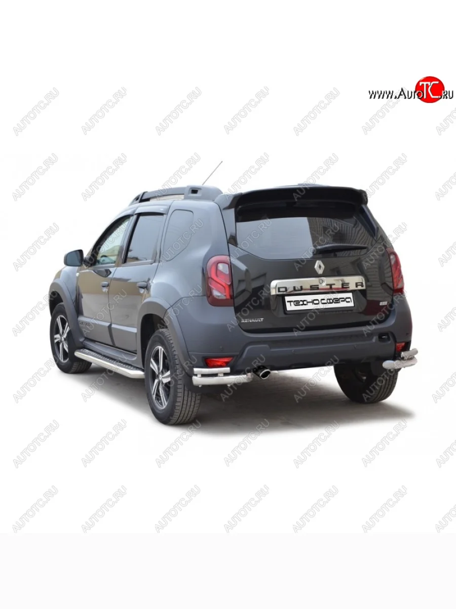 Защита заднего бампера ТехноСфера (Техно Сфера) (Ø мм, уголки двойные) Renault Duster HS рестайлинг (2015-2021) (сталь с окраской, черный матовый)  в Самаре Самарской области