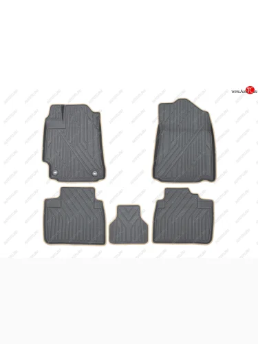 Комплект ковриков в салон Kvest 3D (полистар, основа - серая, кант - бежевый) Toyota Camry XV50 дорестайлинг (2011-2014)