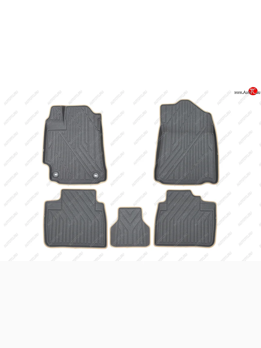 Комплект ковриков в салон Kvest 3D (полистар, основа - серая, кант - бежевый) Toyota Camry XV50 дорестайлинг (2011-2014)  в Керчи Республика Крым