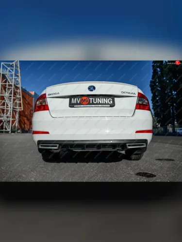 Накладка бампера (диффузор) MV-Tuning (Поверхность шагрень) Skoda Octavia  A7 (2012-2020) дорестайлинг лифтбэк, рестайлинг лифтбэк