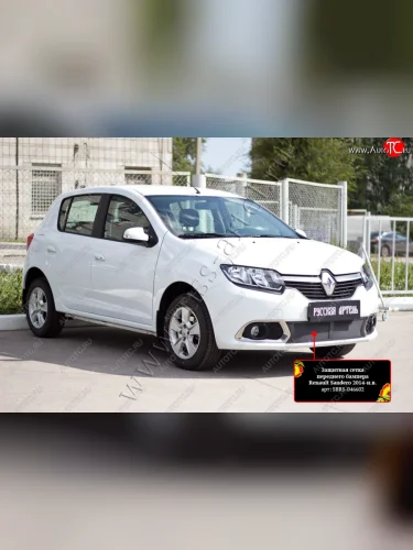 Комплект защиты (сетка и зимняя заглушка) в передний бампер Русская Артель (Поверхность текстурная) Renault Sandero  2 (2014-2018) дорестайлинг