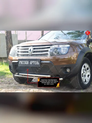 Комплект защиты (сетка и зимняя заглушка) в передний бампер (без дхо и без обвеса) Русская Артель (Поверхность текстурная) Renault Duster HS дорестайлинг (2010-2015)