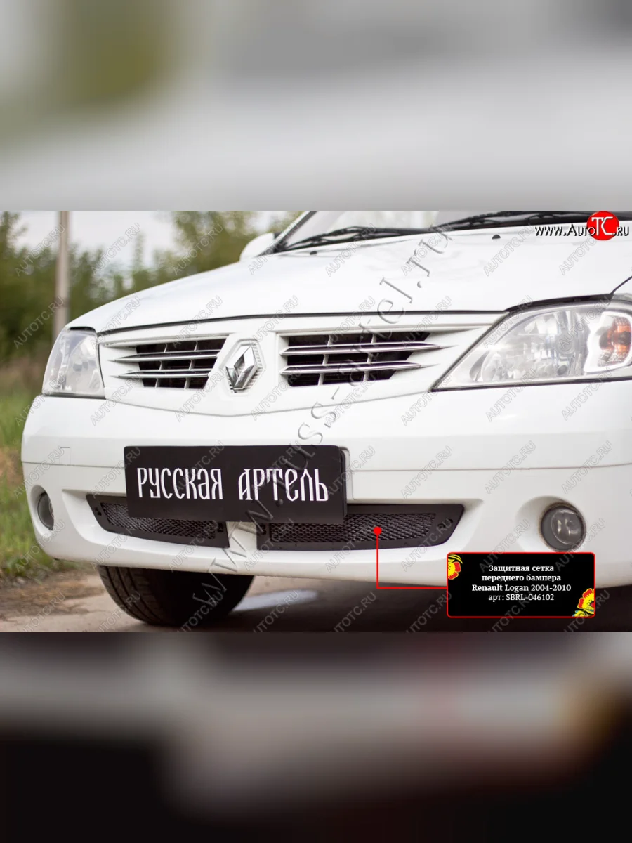 Защитная сетка решетки переднего бампера Русская Артель Renault Logan 1 дорестайлинг (2004-2010) (Поверхность текстурная)  в Керчи Республика Крым