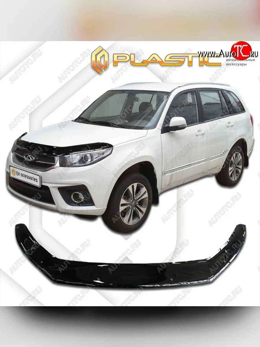 Дефлектор капота (exclusive) CA-Plastic Chery Tiggo 3x дорестайлинг (2017-2020) (Classic чёрный, Без надписи)  в Керчи Республика Крым