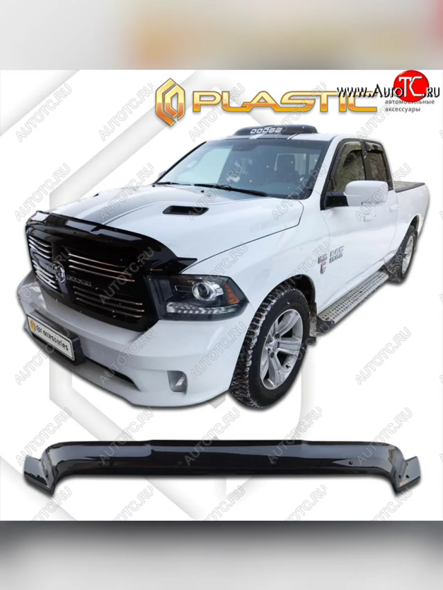 Дефлектор капота CA-Plastic Exclusive Dodge Ram 1500 4 DJ,DS Quad Cab (2008-2012) (Classic чёрный, Без надписи)  в Воронеже Воронежской области