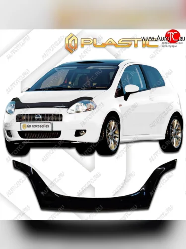 Дефлектор капота (exclusive) CA-Plastic (Classic чёрный) Fiat Punto 199 хэтчбэк 5 дв. дорестайлинг (2005-2012)