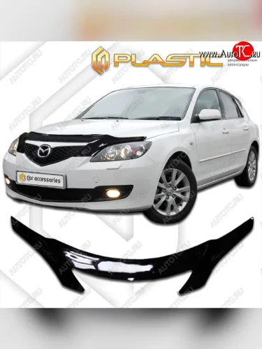 Дефлектор капота (exclusive) CA-Plastic (Classic чёрный) Mazda 3/Axela BK дорестайлинг, хэтчбэк (2003-2006)