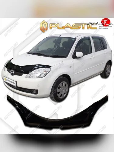 Дефлектор капота (exclusive) CA-Plastic (Classic чёрный) Mazda Demio  2 DY (2005-2007) рестайлинг