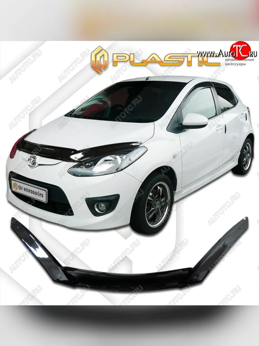 Дефлектор капота (exclusive) CA-Plastic Mazda Demio 3 DE дорестайлинг (2007-2011) (Classic чёрный, Без надписи)  в Перми Пермском крае