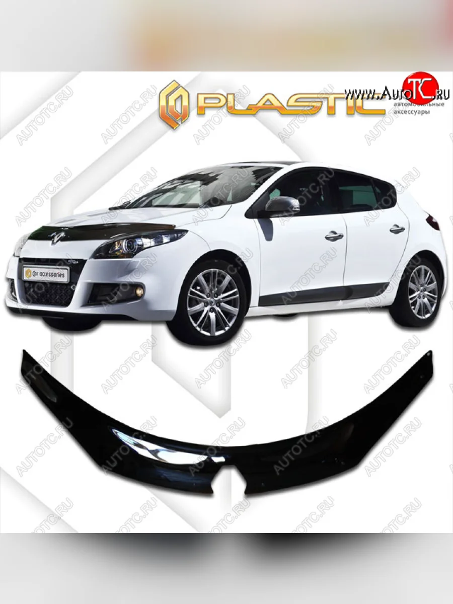 Дефлектор капота (exclusive) CA-Plastic Renault Megane купе 3 дв. дорестайлинг (2008-2012) (Classic чёрный, Без надписи)  с доставкой в г. Керчь