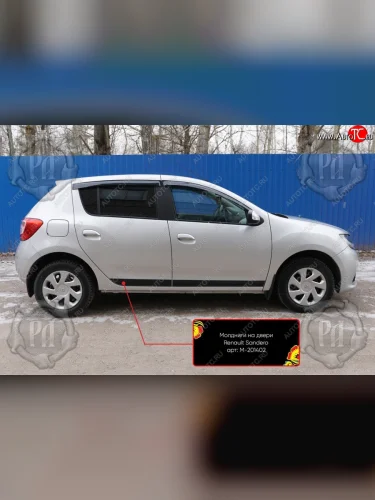 Комплект молдингов на двери (4 шт, узкие) Русская Артель (Поверхность глянец) Renault Sandero  2 (2014-2018) дорестайлинг