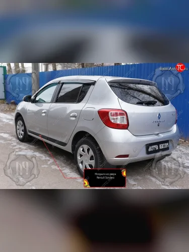 Задний левый молдинг на дверь Русская Артель (Поверхность глянец) Renault Sandero  2 (2014-2018) дорестайлинг