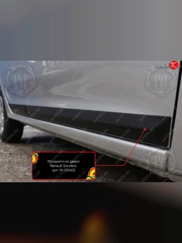 Передний левый молдинг на дверь Русская Артель (Поверхность глянец) Renault Sandero  2 (2014-2018) дорестайлинг