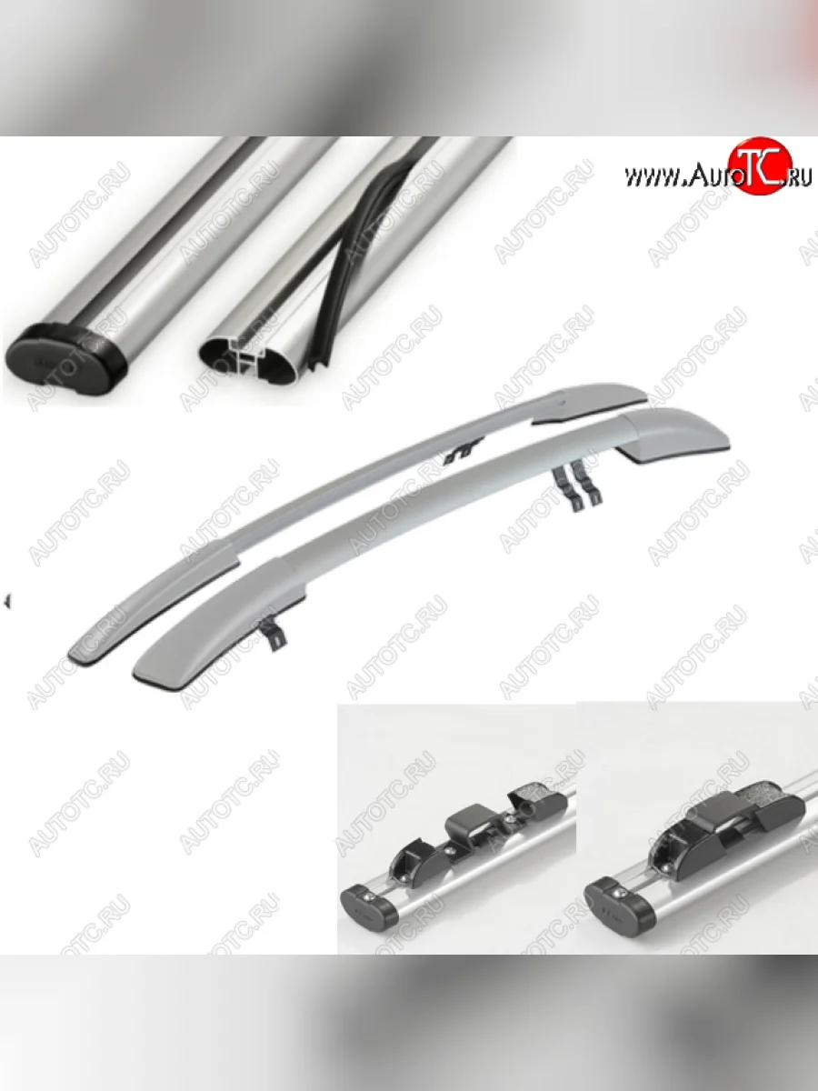 Рейлинги АПС Лада ВАЗ Калина 1119 хэтчбек (2004-2013) (Серебристые с серыми поперечинами, крепление скоба, L1300)  в Керчи Республика Крым
