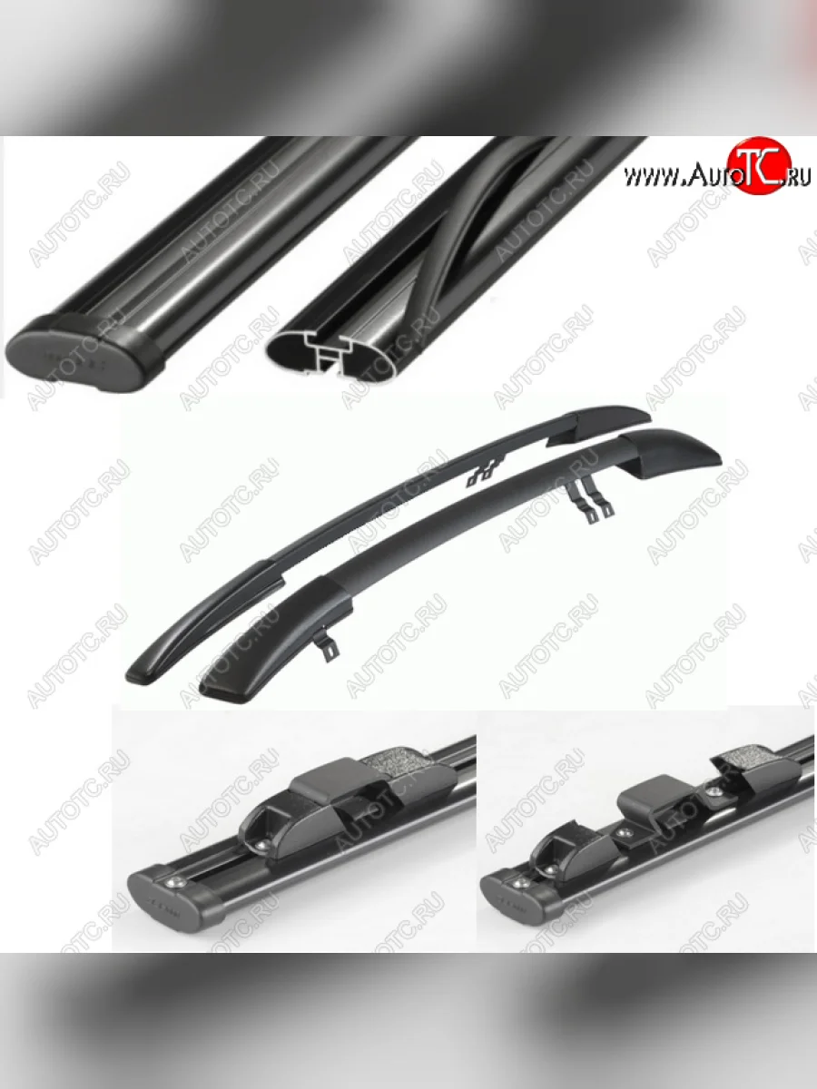 Рейлинги АПС Лада ВАЗ Калина 1119 хэтчбек (2004-2013) (Черные с черными поперечинами, крепление скоба, L1300)  в Керчи Республика Крым