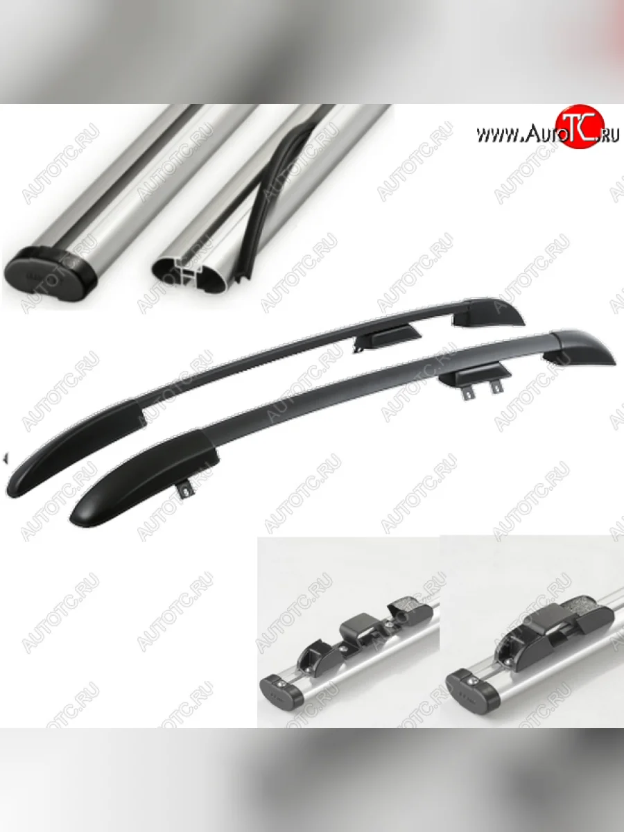 Рейлинги АПС Renault Logan 1 дорестайлинг (2004-2010) (Черные, поперечины серые, крепление скоба, L1300)  в Воронеже Воронежской области