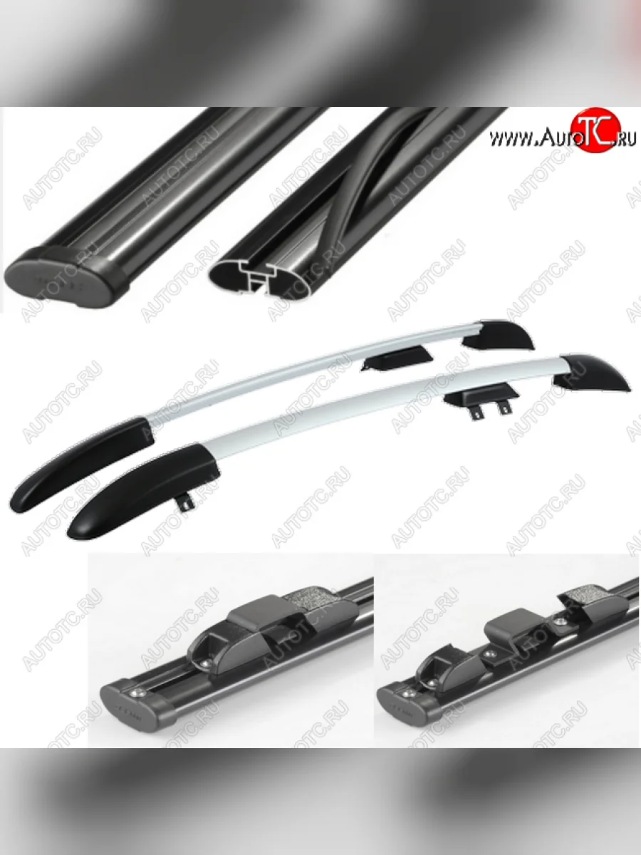 Рейлинги АПС Renault Logan 2 дорестайлинг (2014-2018) (Черно-серые, поперечины черные, крепление скоба, L1300)  в Самаре Самарской области