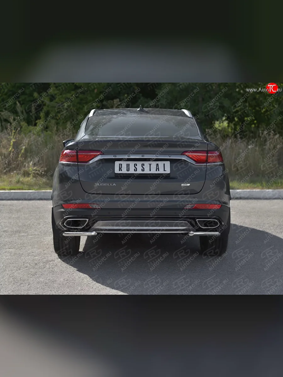 Защита заднего бампера (Ø42 мм, уголки, нержавейка) SLITKOFF Geely Tugella FY11,HPBA4 рестайлинг (2022-2025)  в Керчи Республика Крым