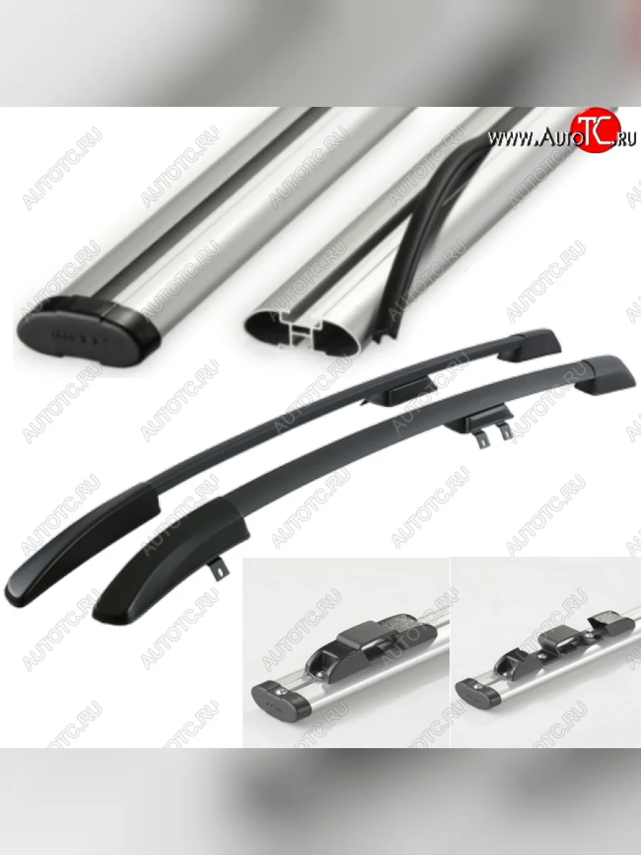Рейлинги АПС  Renault Sandero (2014-2018) (B8) (Черные с серыми поперечинами, крепление скоба, L1300)  в Самаре Самарской области