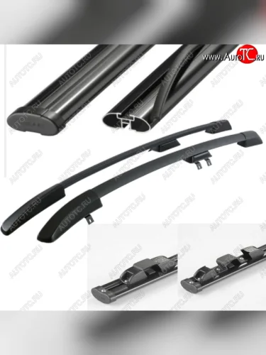 Рейлинги АПС (Черные с черными поперечинами, крепление скоба, L1300) Renault Sandero  (B8) (2014-2018) дорестайлинг