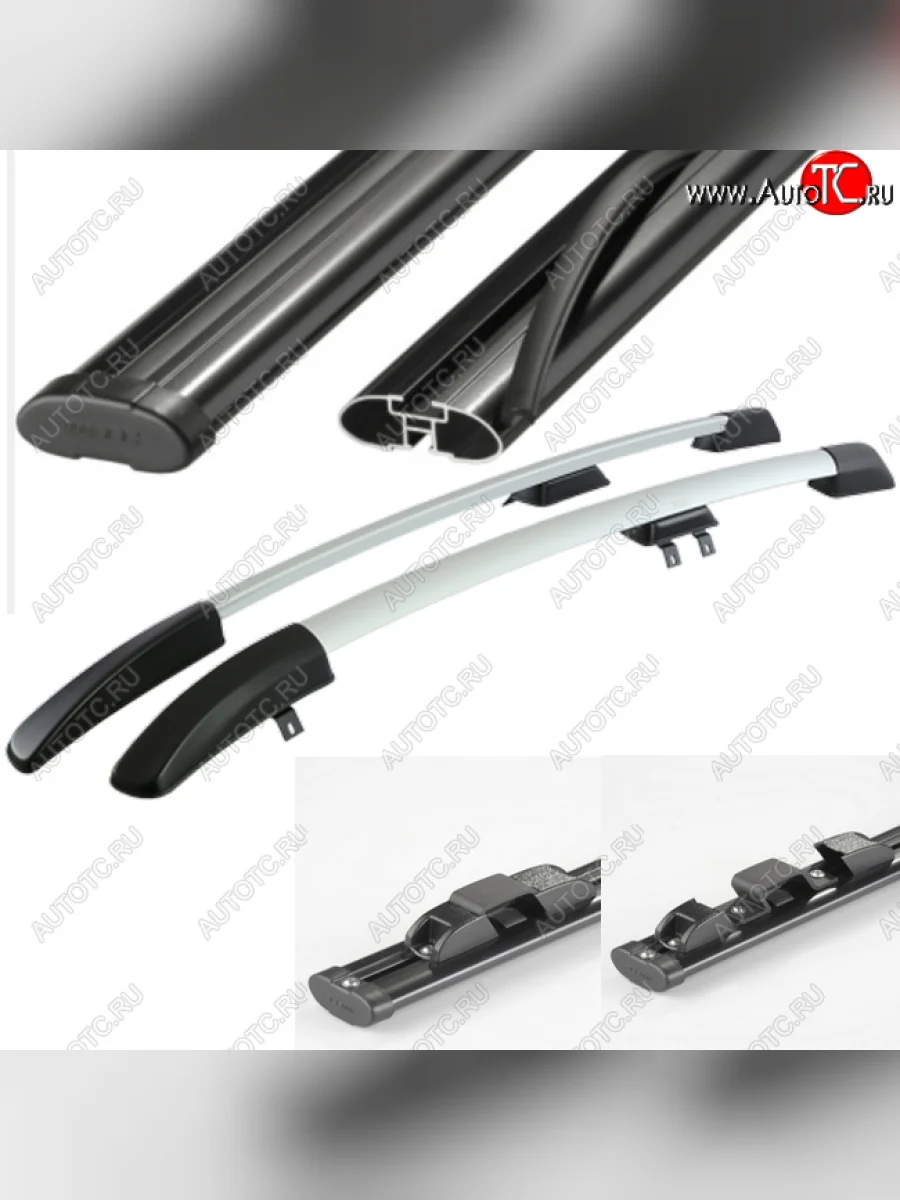 Рейлинги АПС  Renault Sandero (2014-2018) (B8) (Черно-серые с черными поперечинами, крепление скоба, L1300)  в Самаре Самарской области