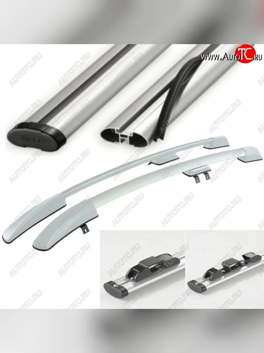 Рейлинги АПС  Renault Sandero (2014-2018) (B8) (Серебристые с серыми поперечинами, крепление скоба, L1300)  в Самаре Самарской области