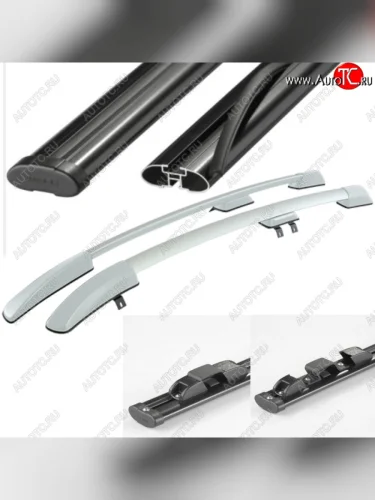 Рейлинги АПС (Серебристые с черными поперечинами, крепление скоба, L1300) Renault Sandero  (B8) (2014-2018) дорестайлинг