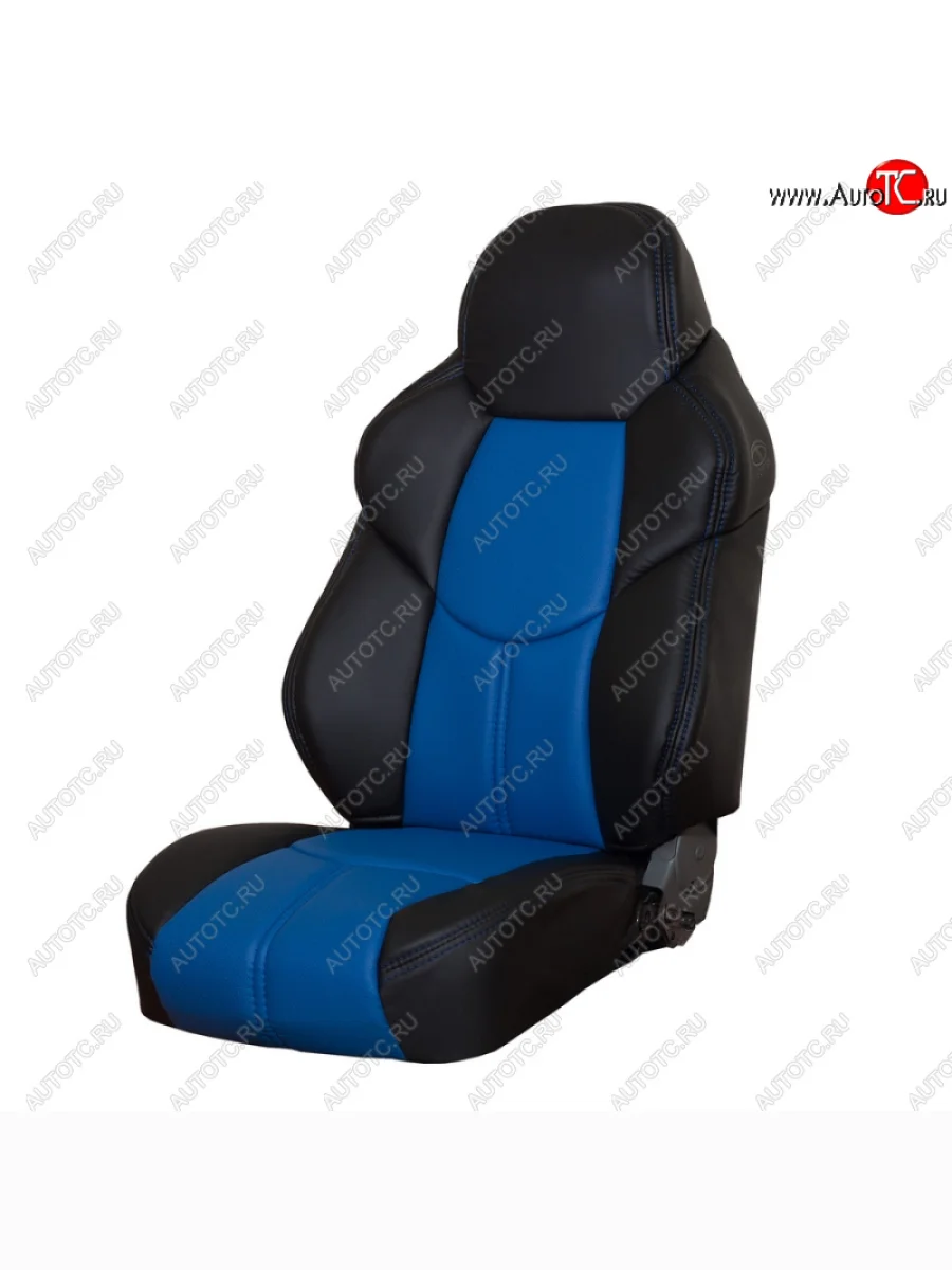 Универсальные чехлы (экокожа) CAYMAN Toyota Land Cruiser Prado J120 (2002-2009) (Черный/синий)  в Самаре Самарской области