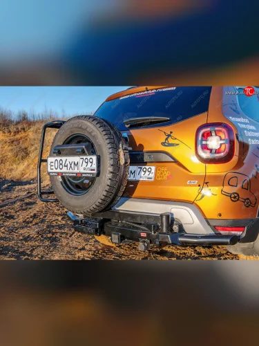 Бампер силовой задний РИФ (С квадратом под фаркоп, калиткой и подсветкой номера) Renault Duster HM рестайлинг (2021-2024)