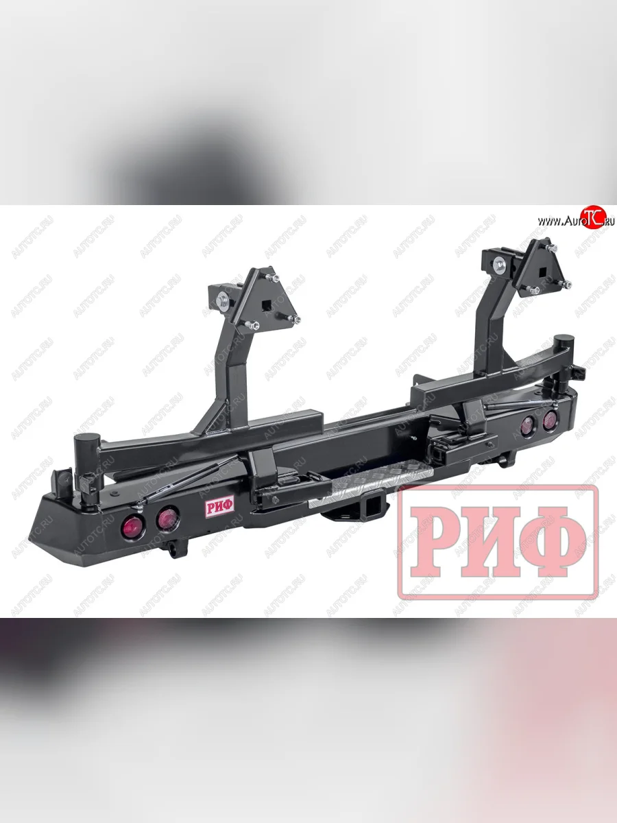 Бампер задний силовой РИФ  Isuzu D-Max (2011-2021) RT85 DoubleCab, RT85 SingleCab, RT85 ExtendedCab, RT85,TFR DoubleCab, RT85,TFR SingleCab, RT85,TFR ExtendedCab (С квадратом под фаркоп, 2-мя калитками, фонарями, подсветкой номера, стандарт)  с доставкой в г. Керчь